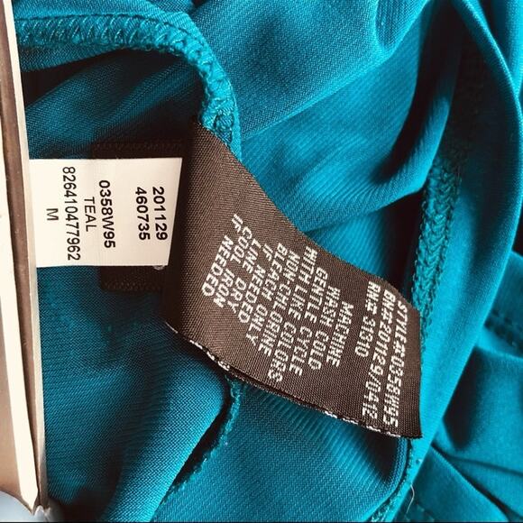 AB Studio Faux Wrap Dress Cap Sleeve Fitted Teal Midi Size Medium - Picture 9 of 12